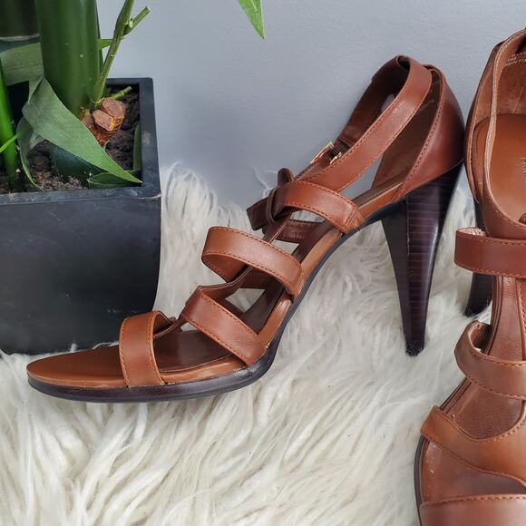 Franco Fortini Korbin Brown Strappy Leather Open Toe Heels Sandals Size 11M - Picture 3 of 8